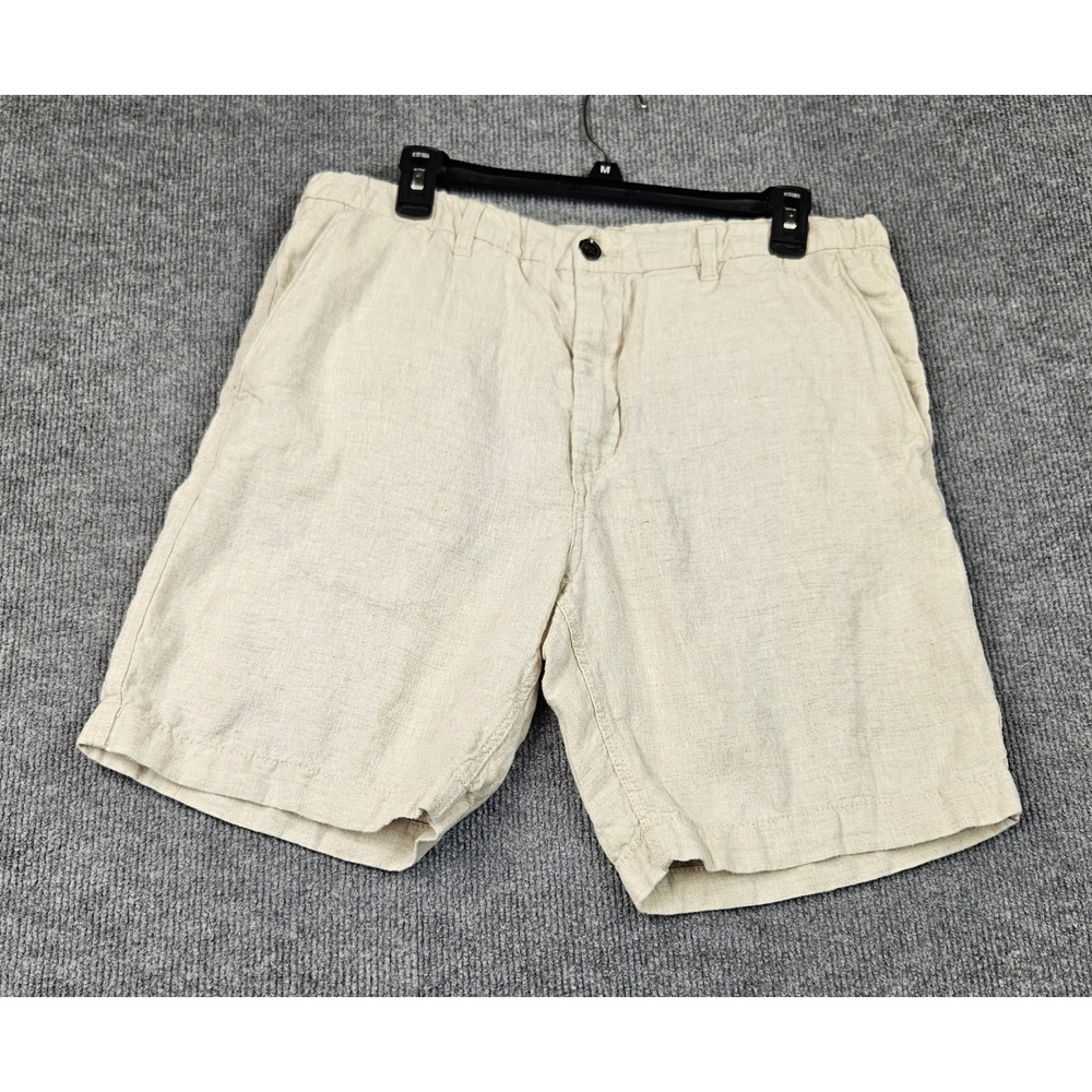 HM Regular Fit 100% Linen Shorts Beige Oatmeal Size M Pockets Summer Casual